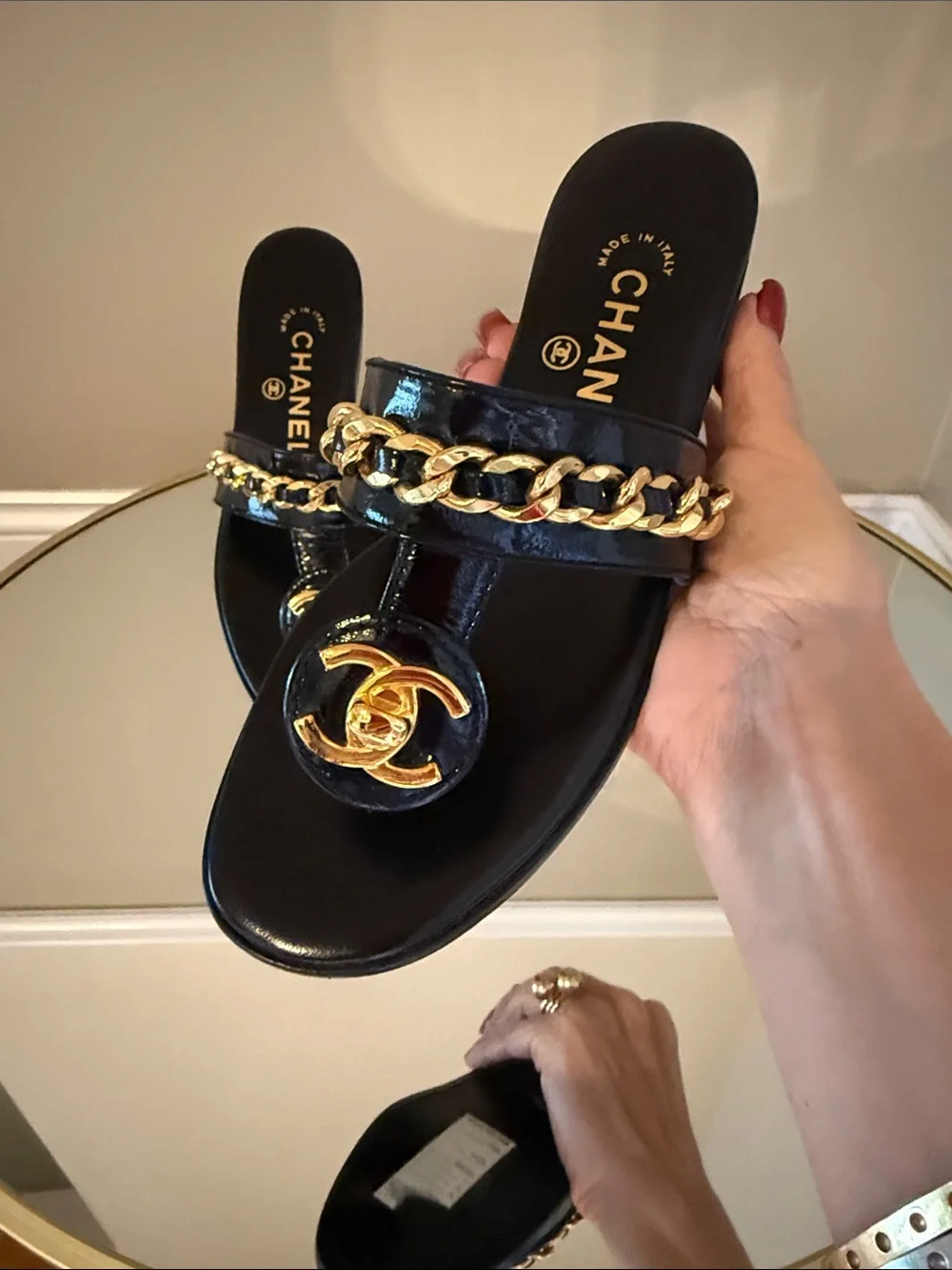 CHANEL Turnlock gold chain sandals size 36.5 - Picture 7 of 17